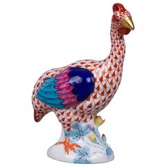 Vintage Herend Red Fishnet Guinea Fowl Bird Figurine