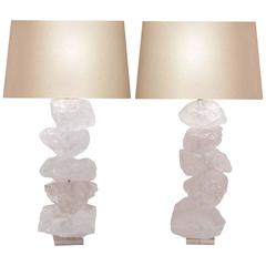 Pair of Stacked Natural Rock Crystal Quartz Lamps