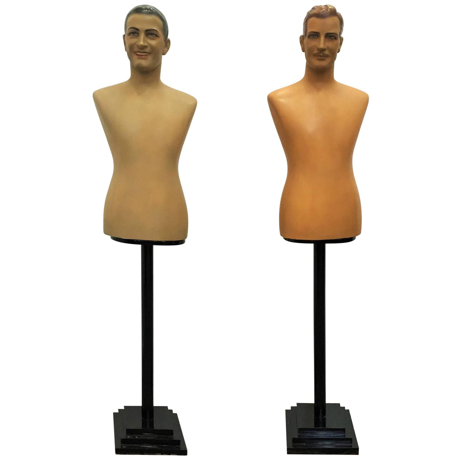 Pair of Art Deco Plaster Bust, Painted Mannequin For Sale at 1stdibs