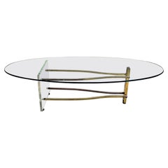 1960s Oval Coffee Table Lucite and Brass after Charles Hollis Jones