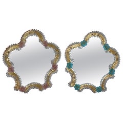 Pair of Antique Venetian Polychromed Shield Shaped Mirrors C1920
