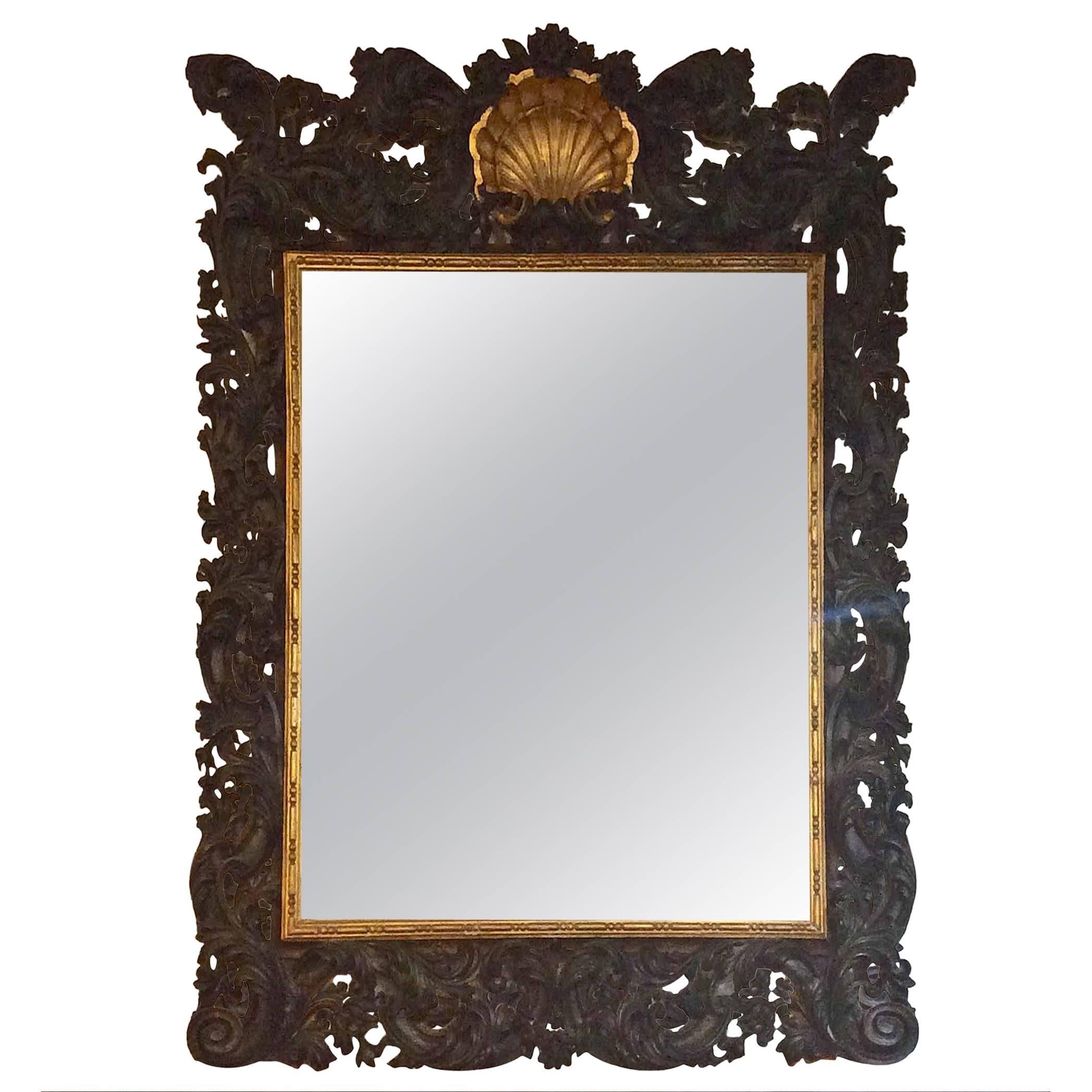 Carved Wood and Parcel-Gilt Wall Mirror