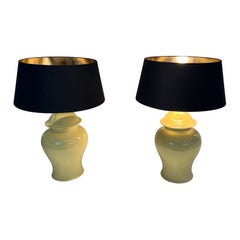 Pair of yellow ceramic table lamps. French work. Circa 1970