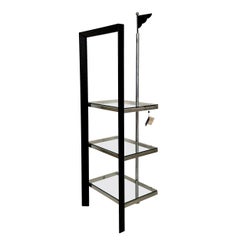 Étagère italienne postmoderne de Ponti Terenghi en chrome, Wood Wood noir et verre, 1980
