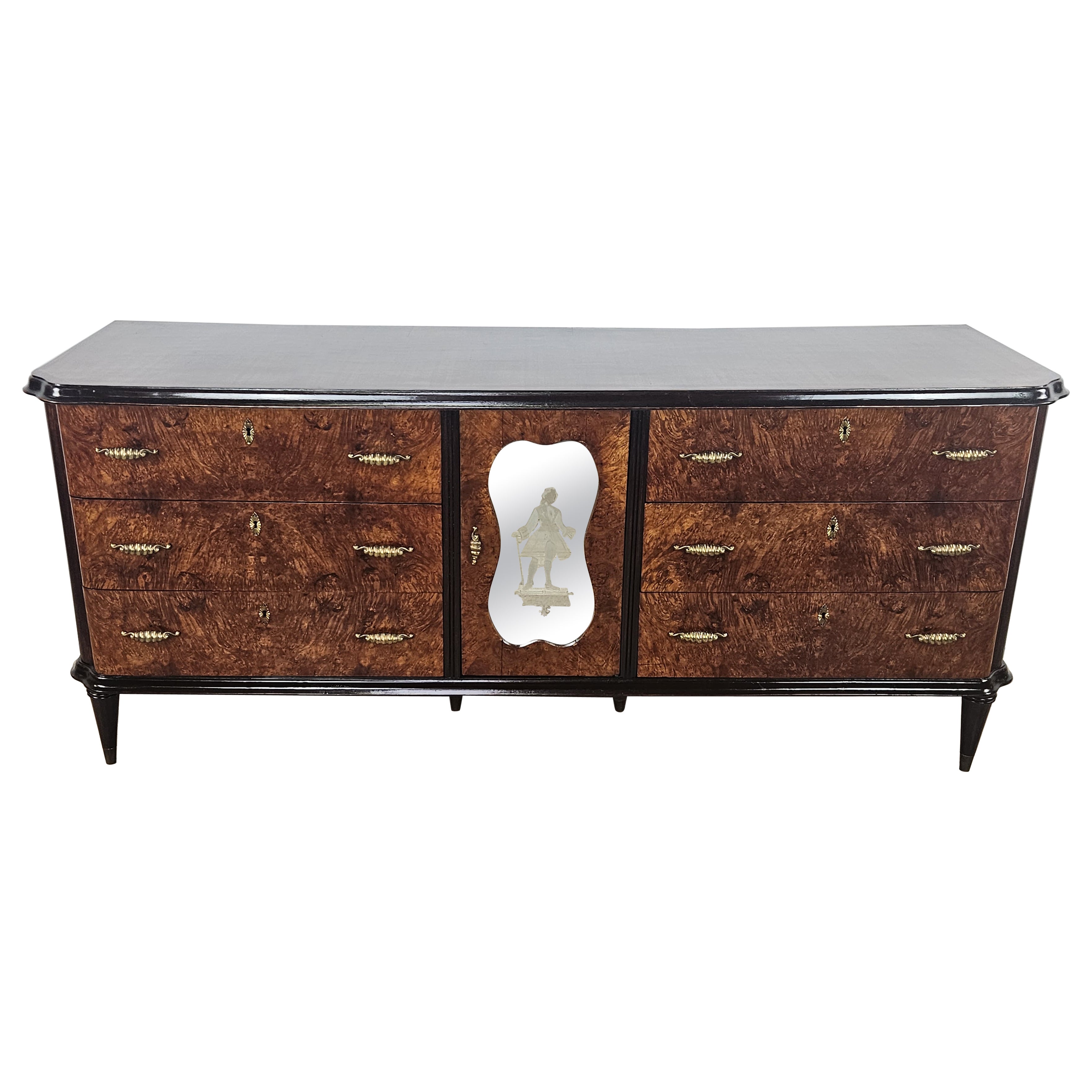 Großes Art-Deco-Sideboard aus Mahagoni-Maser mit Ahorn-Intarsien 20
