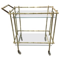 Vintage Faux Bamboo Brass Rolling Bar Cart