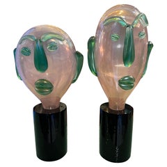 Pair of Modernist Murano Glass Sculptures Head Shaped Picasso Style, 1980