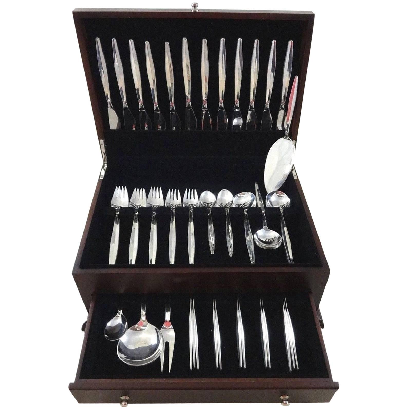 Grace by Orla Vagn Mogensen Sterling Silver Flatware Set Service 77 Pieces For Sale