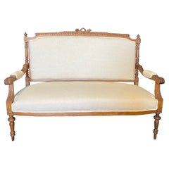 Sublimely Elegant French Louis XVI Walnut Sofa Loveseat from Parlor Suite