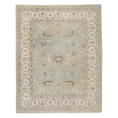 Turkish Oushak Rug Handwoven Wool Green Brown Red Floral 8'3" x 10'7"