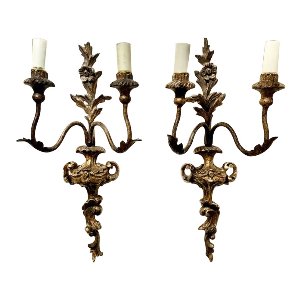 Pair of Early 20th Century Italian Silver Gilt Sconces