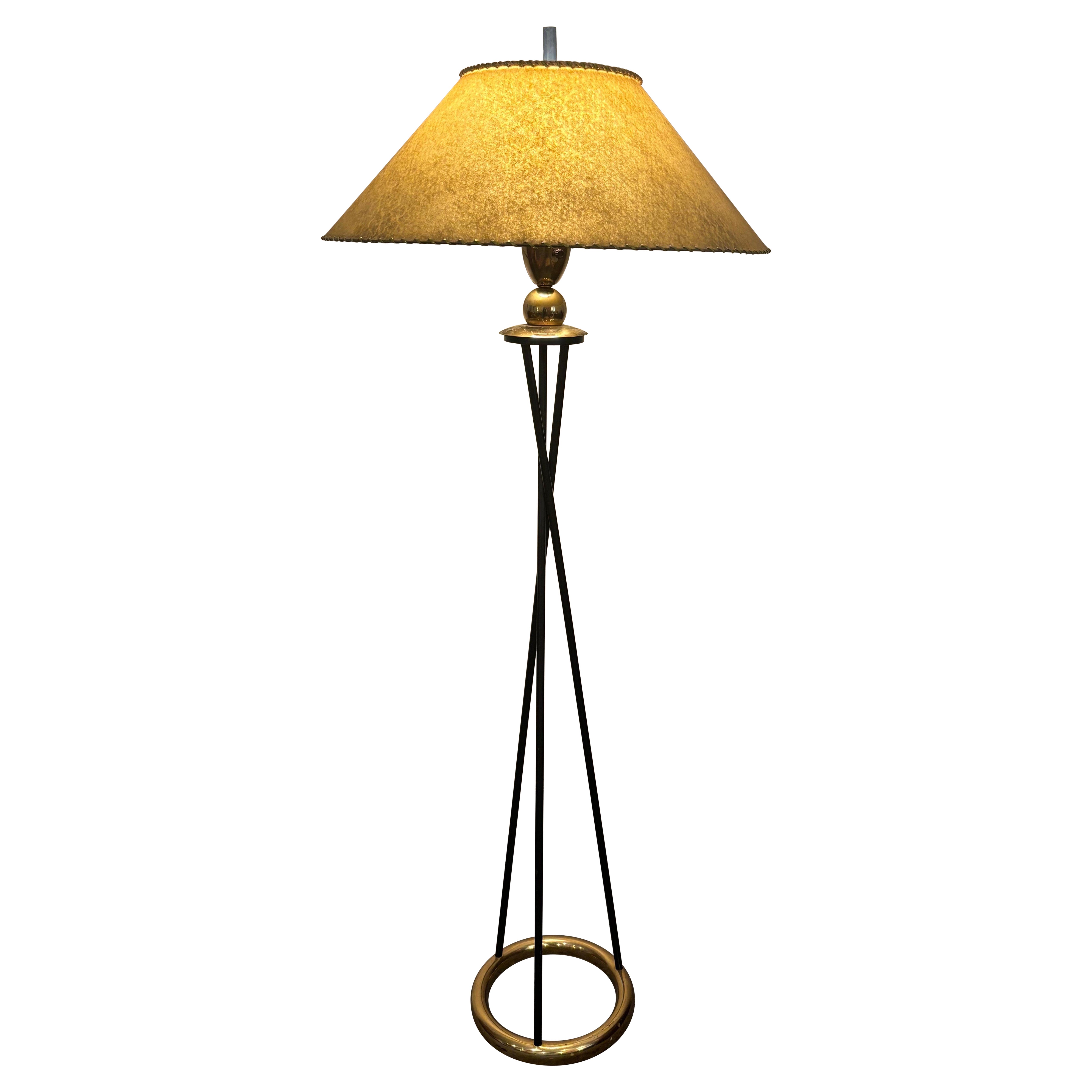 Tripod Floor Lamp with Brass Ring For Sale