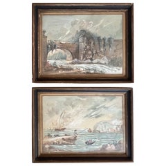 Paar französische Aquarellgemälde, Genregemälde, um 1790