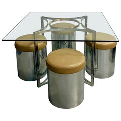 1980’s Dining Set with Leather Top Stools