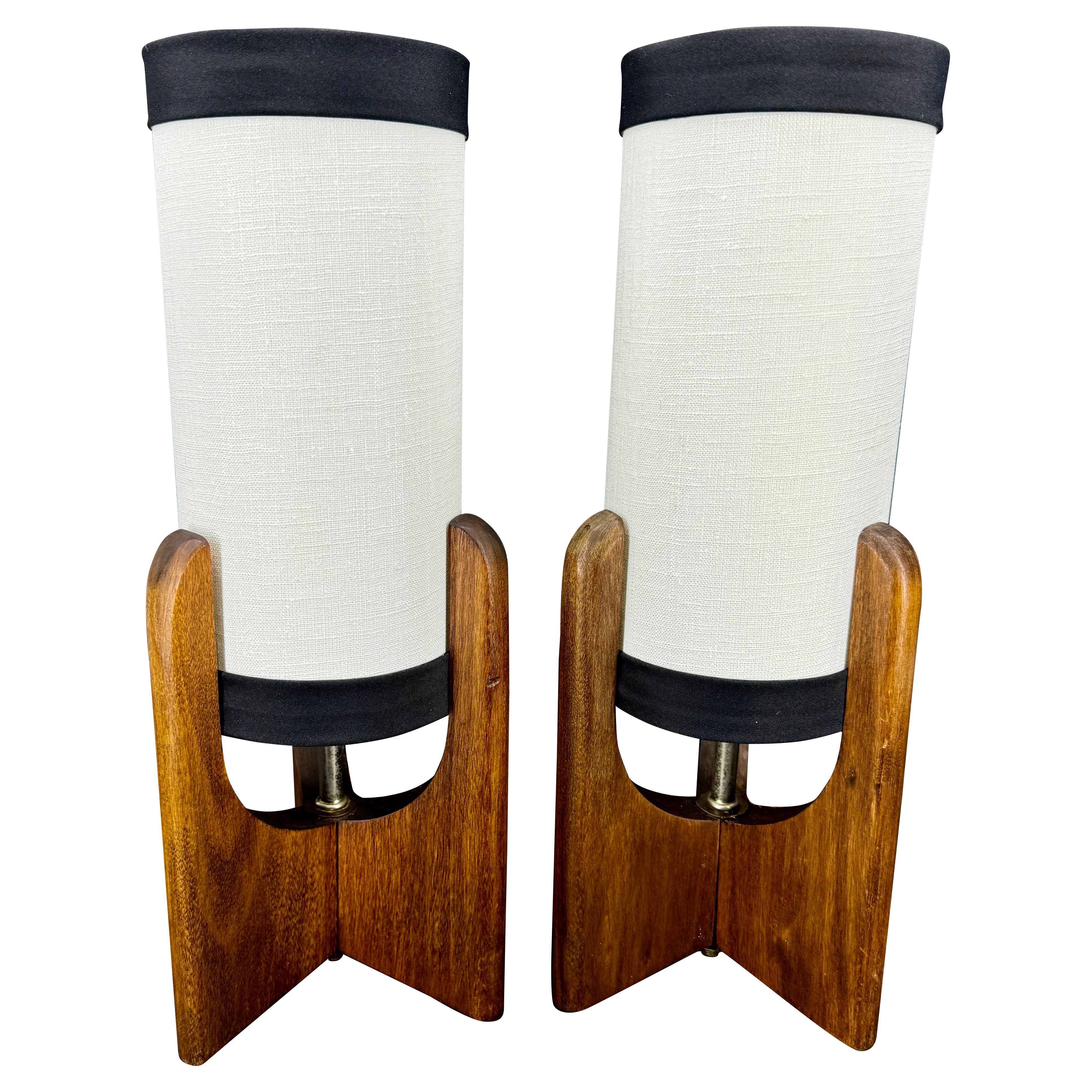 Mid-Century Modern Pair of Wooden Danish Table Lamps, circa 1960's