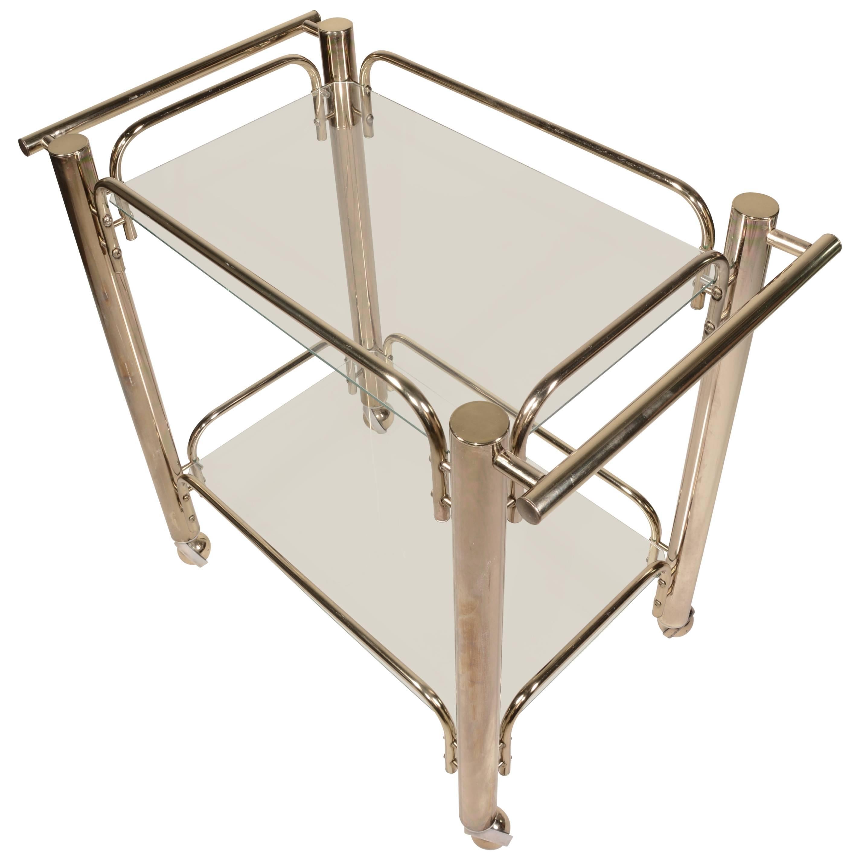 Italian Brass and Glass Tea Cart Bar