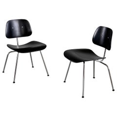 Pair of Early Eames DCM Dining Chairs by Herman Miller in Black, 1950s