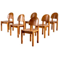 Juego de seis sillas de comedor de pino macizo de Rainer Daumiller, años 70