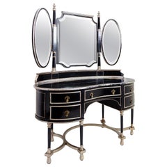 Napoleon III style dressing table in black lacquered wood and 3 mirrors