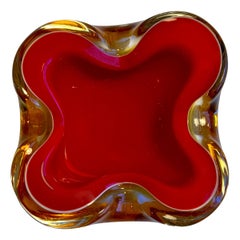 Biomorphic Murano Red, White and Amber Glass Vessel, circa 1970