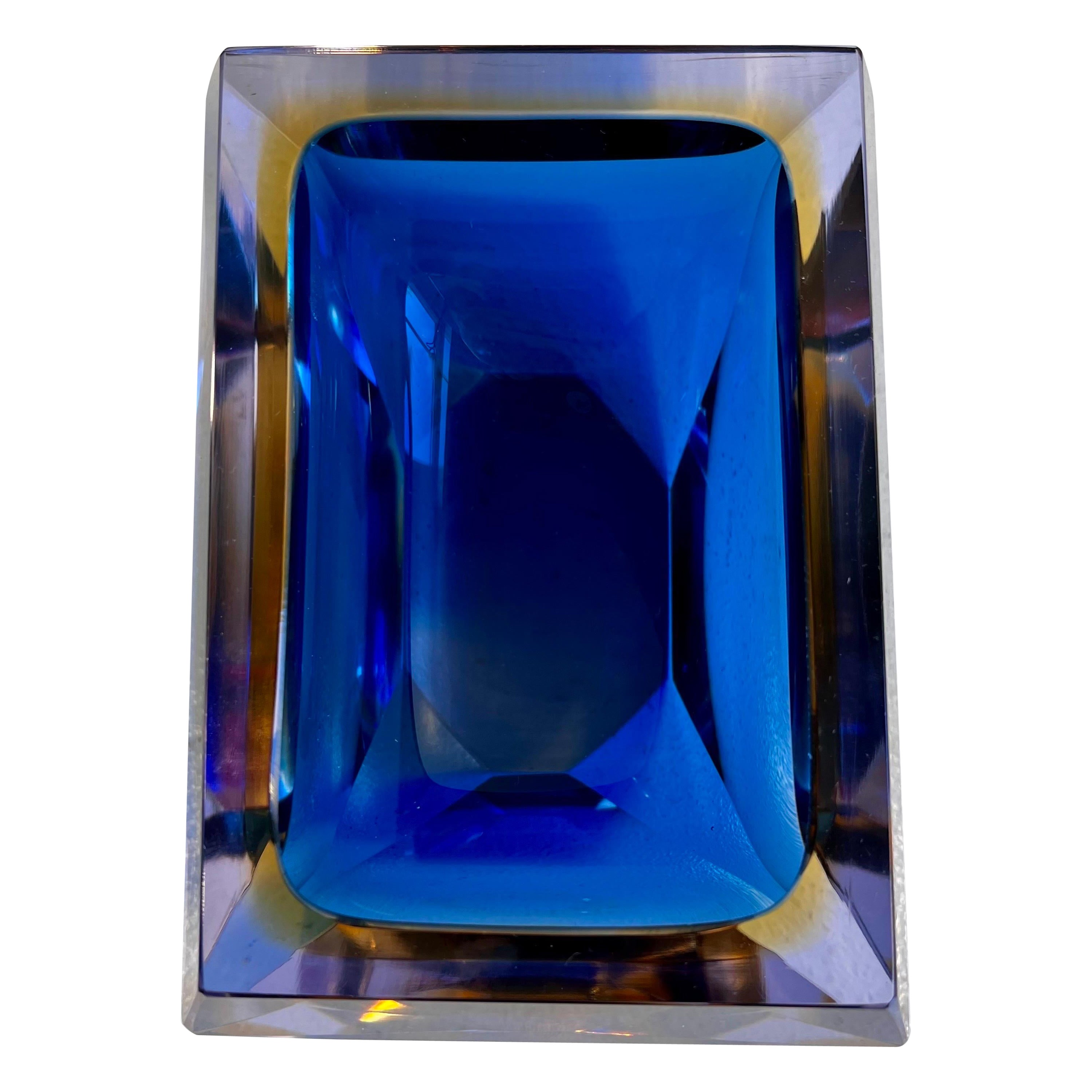 Vase à facettes en verre de Murano bleu et jaune, vers 1970