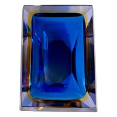 Multi-Faceted Blue & Yellow Murano Glass Vessel, circa 1970