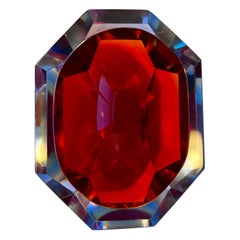 Octagonal Red Murano Glass Vessel, circa 1970