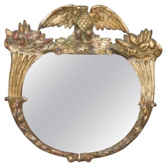 Antique Federal Cornucopia & Figural Eagle Giltwood Wall Mirror C1850