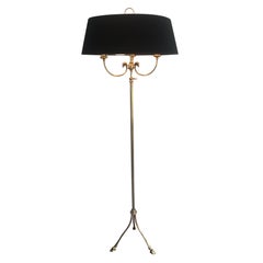 Adjustable Brass Floor Lamp with Ram Heads and Doe Feet By Maison Jansen