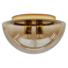1. of 2 Brass and Smoked Glass Flush Mount by Limburg, Germany 1960s