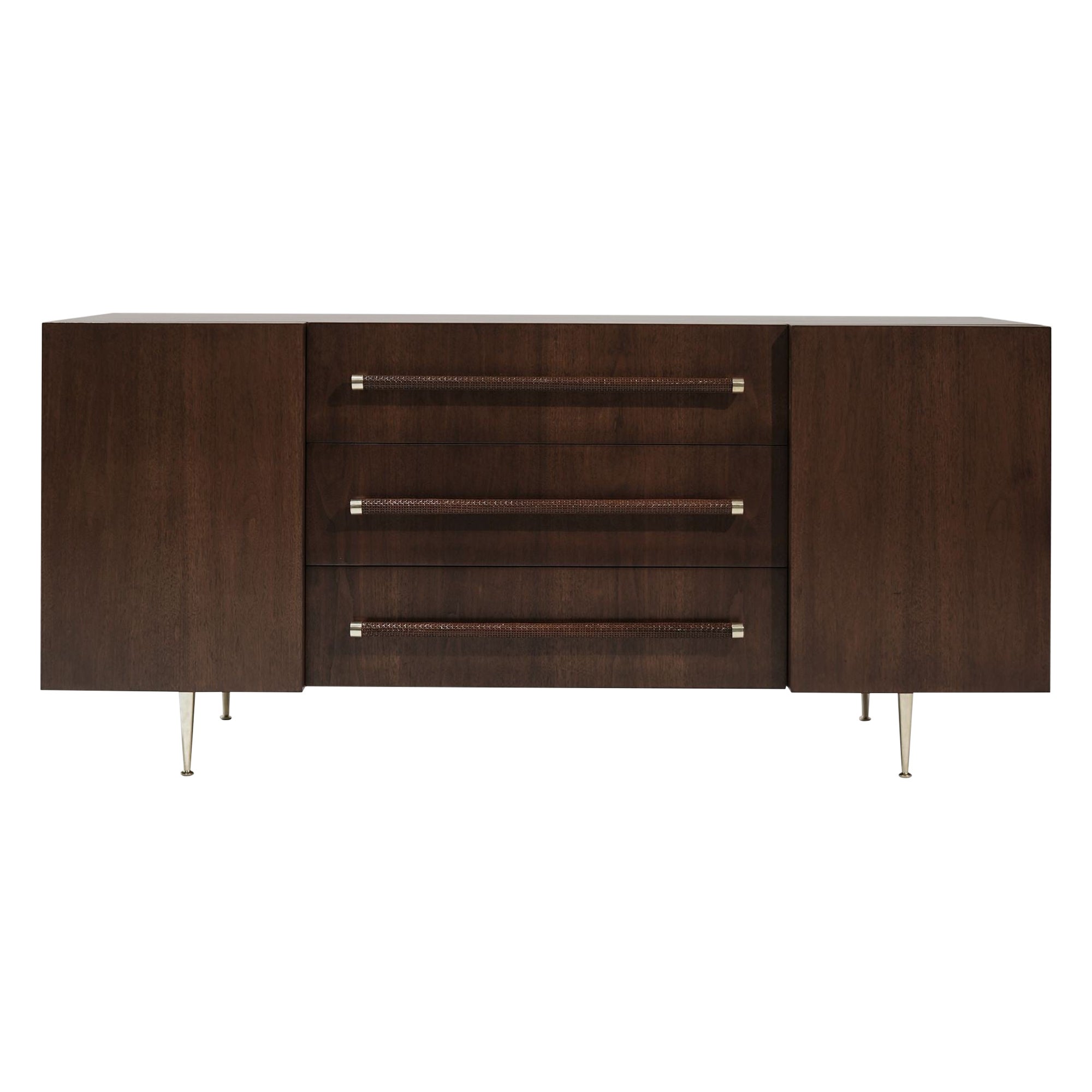 T.H. Robsjohn-Gibbings Credenza in Walnut and Brass, C. 1950s