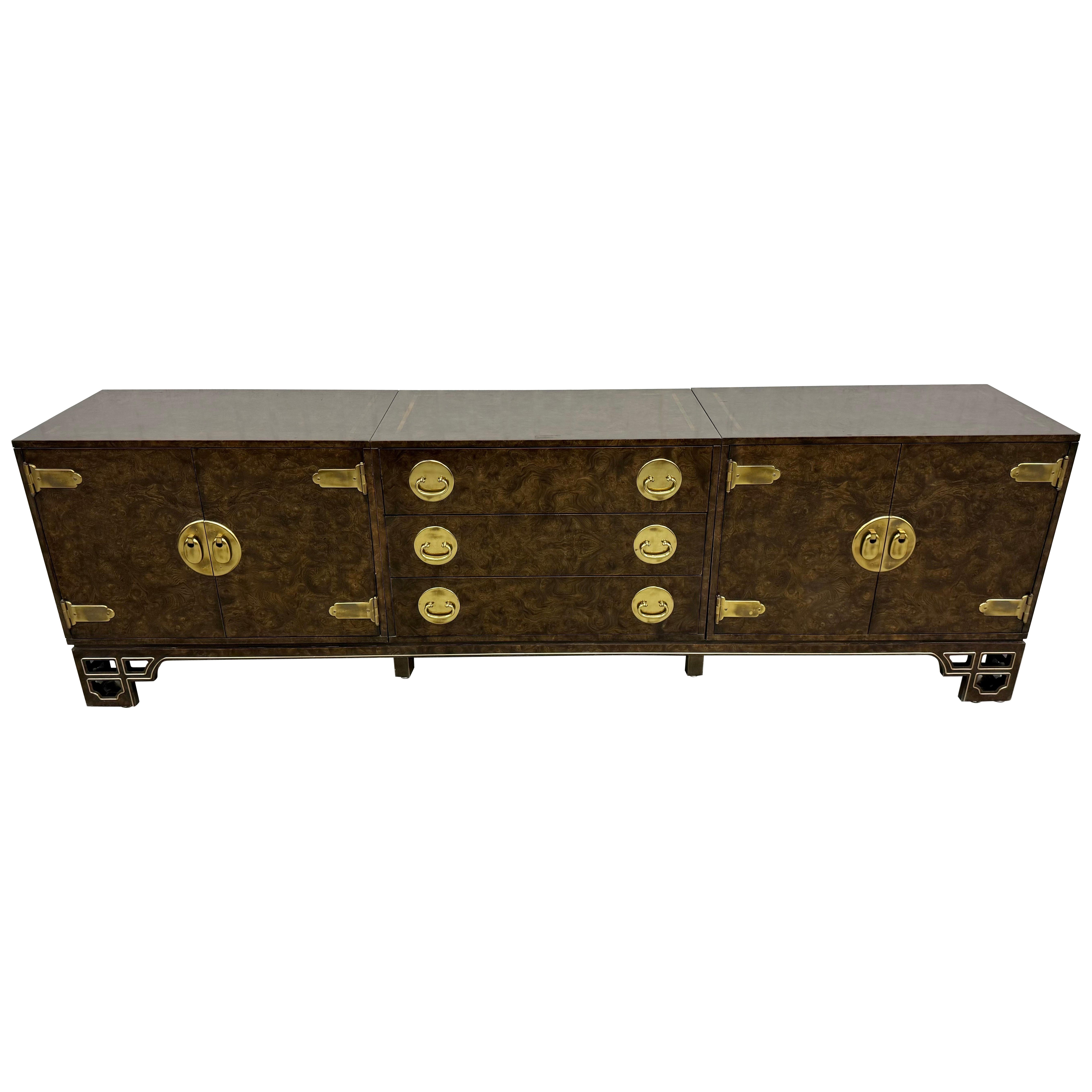 Commode Mastercraft 3 pièces en bois de ronce, moderne du milieu du siècle dernier