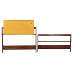 Vintage 1959 Jens Risom Designs Twin Head & Footboard in Walnut with Yellow Vinyl Panel