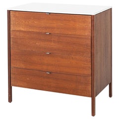 1960s Florence Knoll Four Drawer Walnut Dresser Cabinet with Laminate Top