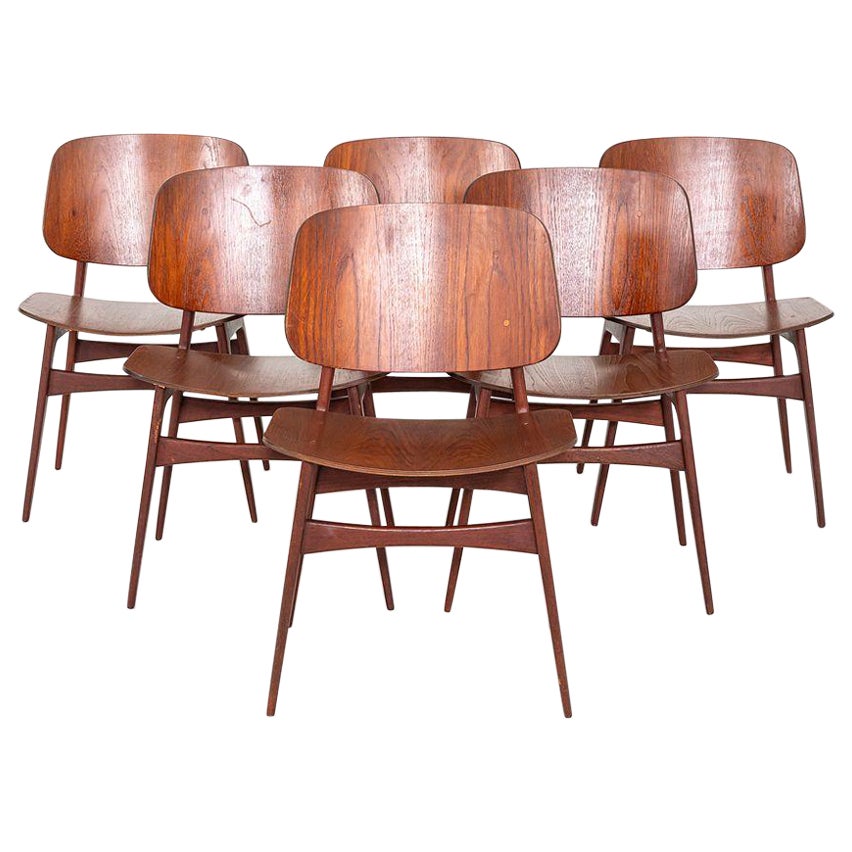 1950s Set of Six Borge Mogensen No. 155 Dining Chairs for Soborg Mobler in Teak