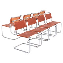 1960er-Jahre Satz von acht Beistellstühlen aus Sattelleder von Marcel Breuer für Thonet