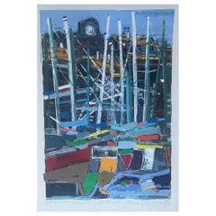 Originale tecnica mista astratta intitolata "Porto di Saint Tropez" di A. Michel