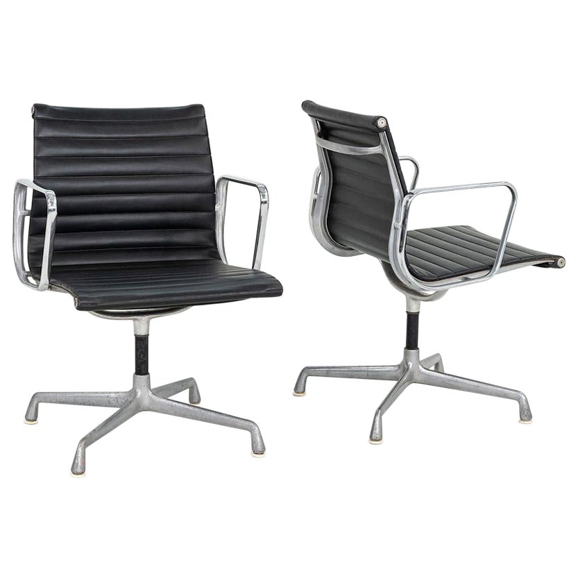 1970s Herman Miller Aluminum Management Side Chairs in Black Naugahyde