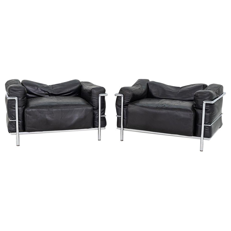 1970s Pair of Le Corbusier Jeanneret Perriand Cassina LC3 Club Lounge Chairs