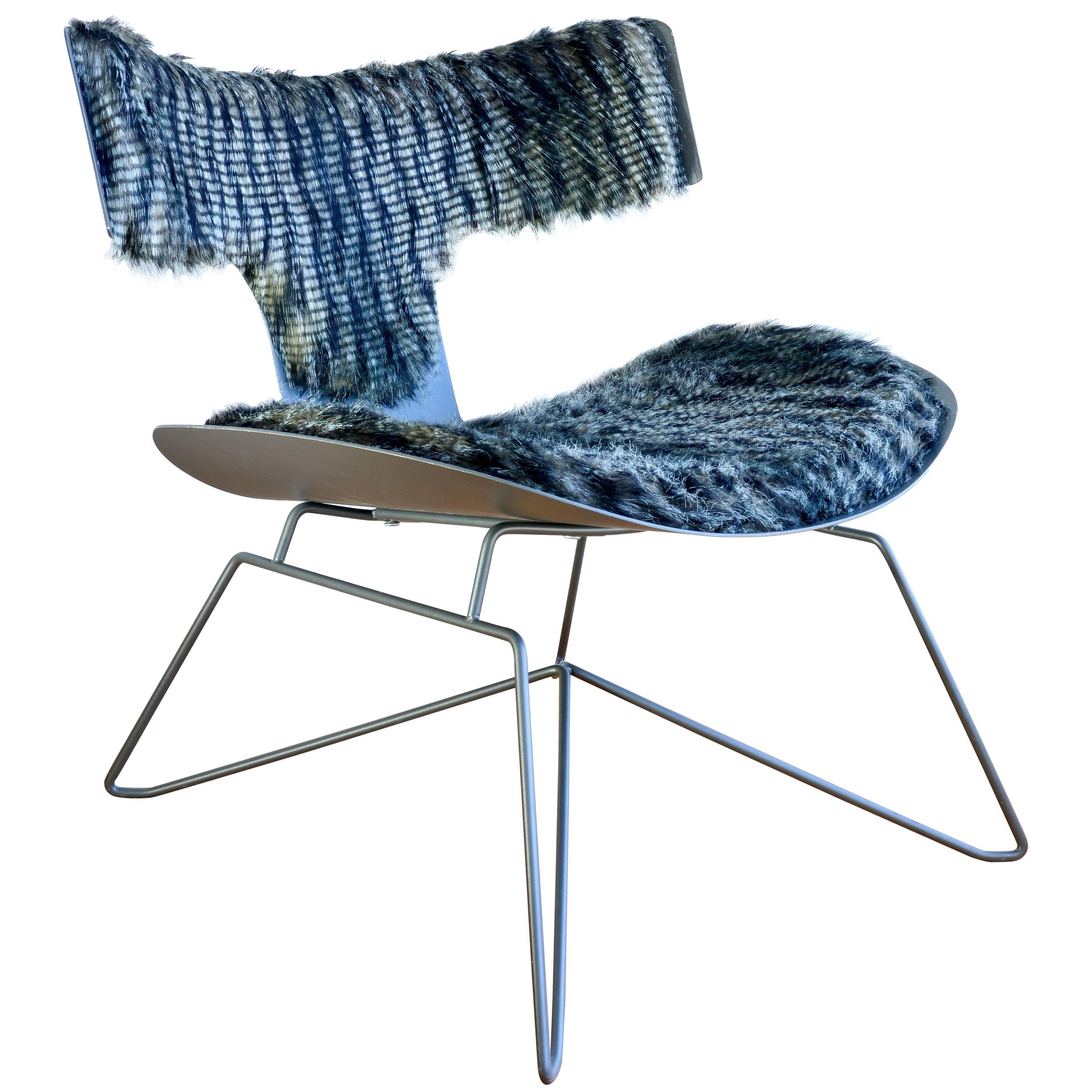 Powder Coated and Faux Fur Industrial-style Lounge Chair from France