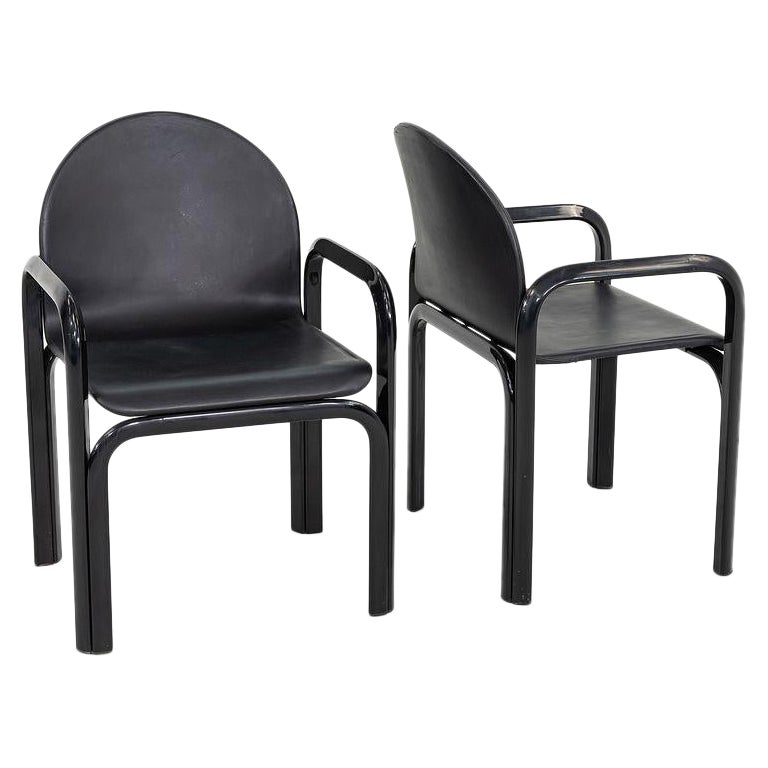 1980s Pair of Gae Aulenti for Knoll Orsay Dining Arm Chairs with Frame & Leather