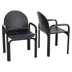 1980s Pair of Gae Aulenti for Knoll Orsay Dining Arm Chairs with Frame & Leather