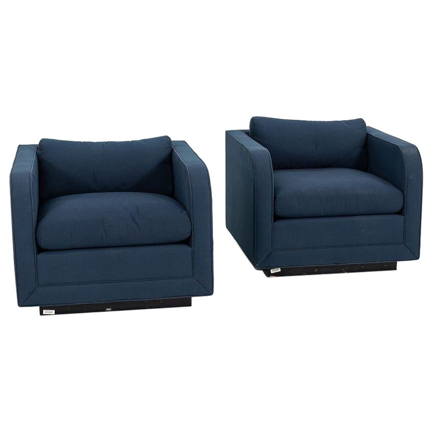 1990 Pair of Nicos Zographos CH.86P Tuxedo Chairs with Round Arms, Upholstered