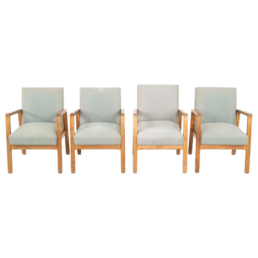 C. 1945 Set of Four Alvar and Aino Aalto Dining Hallway Arm Chairs Model 54/404