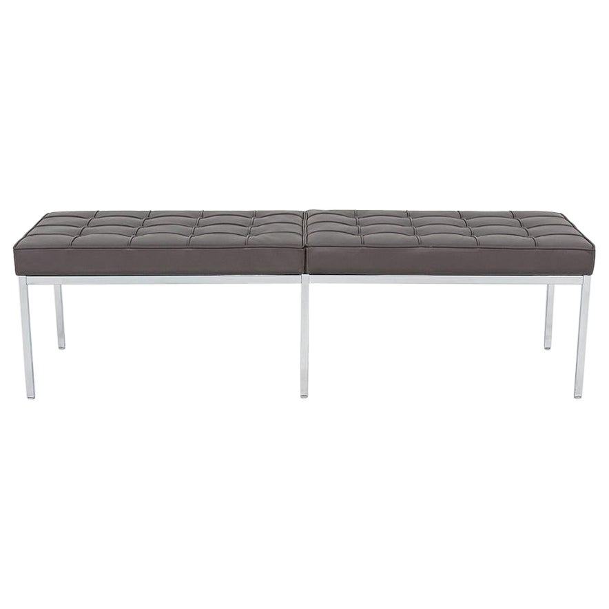 2022 Florence Knoll Three Seat Bench in Dark Brown Leather and Chrome