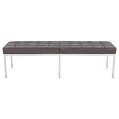 2022 Florence Knoll Three Seat Bench in Dark Brown Leather and Chrome