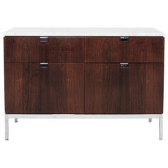 C. 1960s Florence Knoll Rosewood and Marble Credenza / Cabinet 37 inch