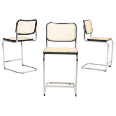 2023 Set of Three Cesca Counter Stools by Marcel Breuer for Knoll Ebonized Beech
