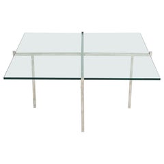 Table basse Treitel Gratz en acier inoxydable poli avec plateau en verre des années 1960