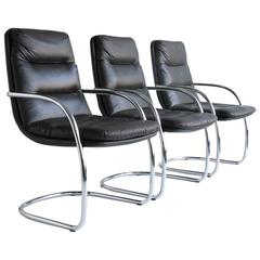 Chromed Office Armchairs, 1970s, Set of Three